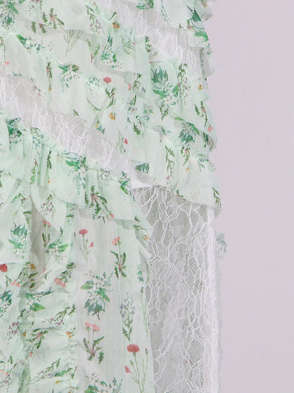Elegant Dresses - Vintage Inspired Floral Tiered Midi Dress for Afternoon Teas