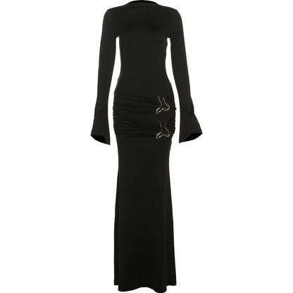 Evening Gown - Formal Mermaid Black Ruched Waist Maxi Gown
