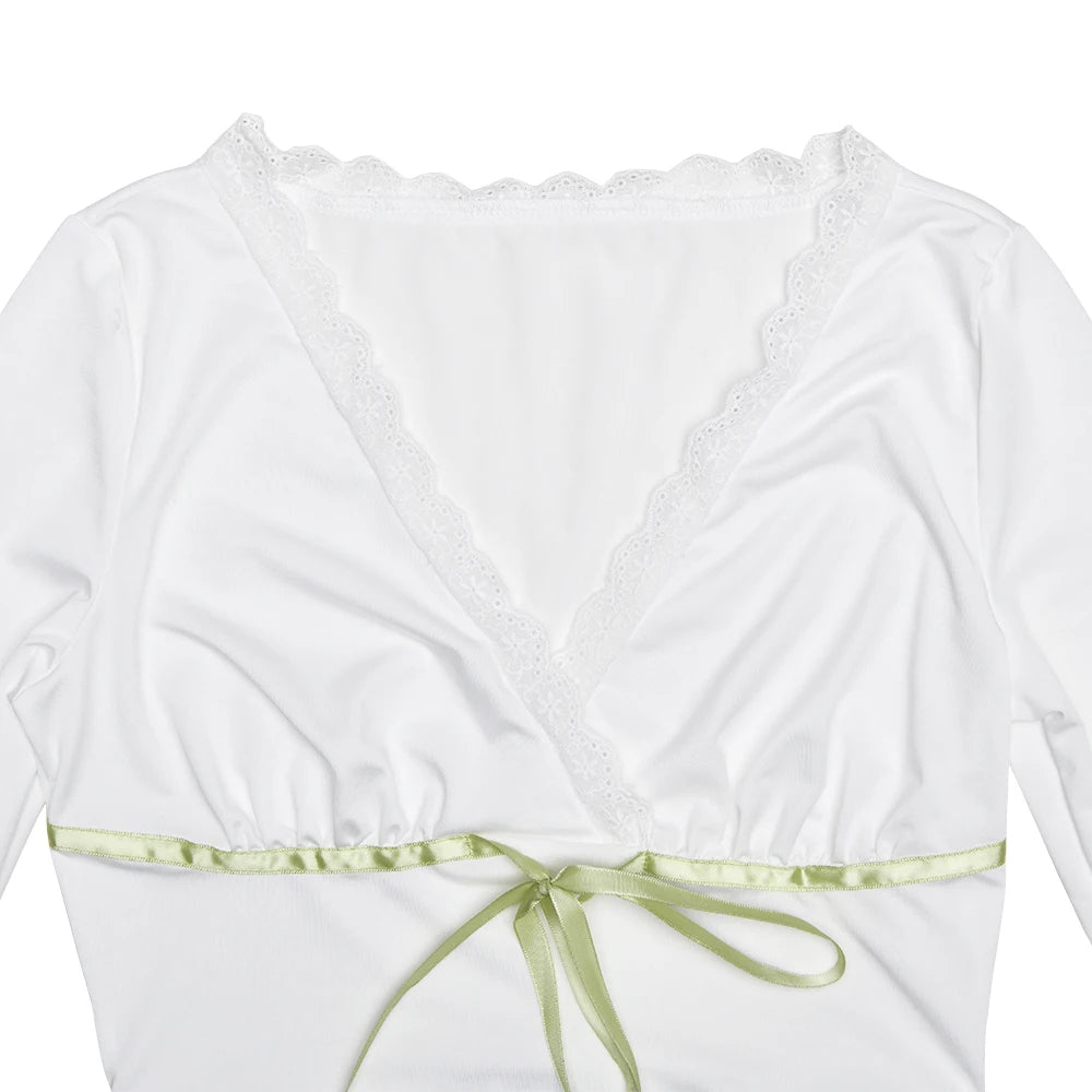 Fall Tops - Lace Ribbon Flare Sleeve Top