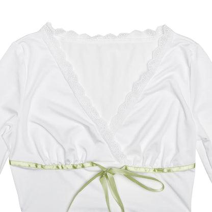 Fall Tops - Lace Ribbon Flare Sleeve Top