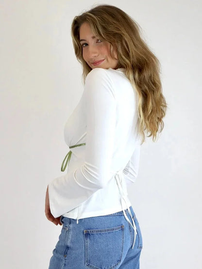 Fall Tops - Lace Ribbon Flare Sleeve Top