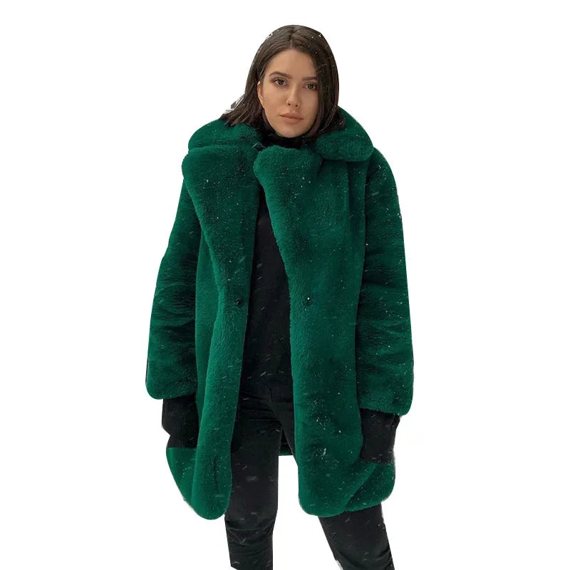 Faux Fur Coats - Vibrant Women's Faux Fur Coat for Stylish Winter Warmth