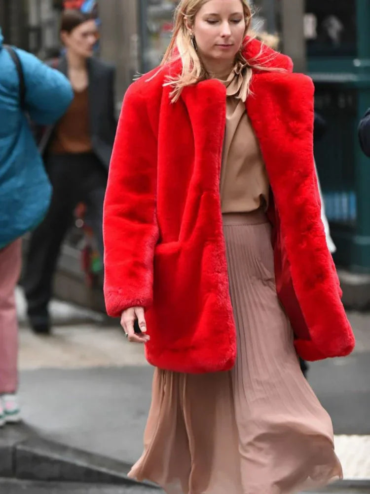 Faux Fur Coats - Vibrant Women's Faux Fur Coat for Stylish Winter Warmth