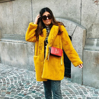 Faux Fur Coats - Vibrant Women's Faux Fur Coat for Stylish Winter Warmth