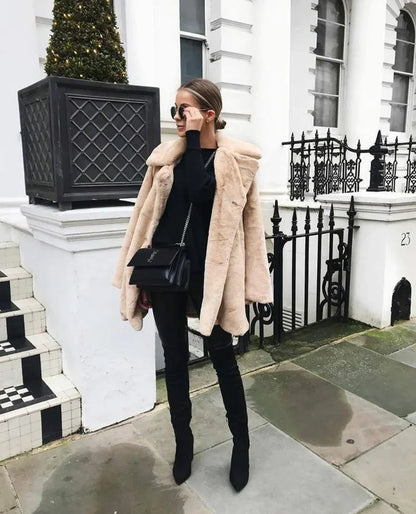 Faux Fur Coats - Vibrant Women's Faux Fur Coat for Stylish Winter Warmth
