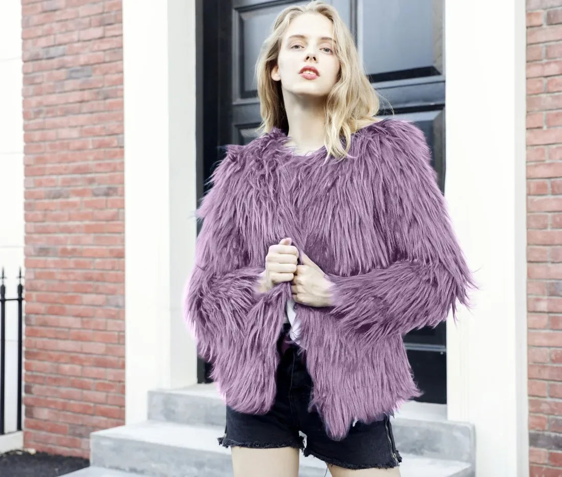 Faux Fur Jackets - Women’s Fancy Faux Fur Coat - Thick Warm Jacket