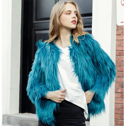 Faux Fur Jackets - Women’s Fancy Faux Fur Coat - Thick Warm Jacket