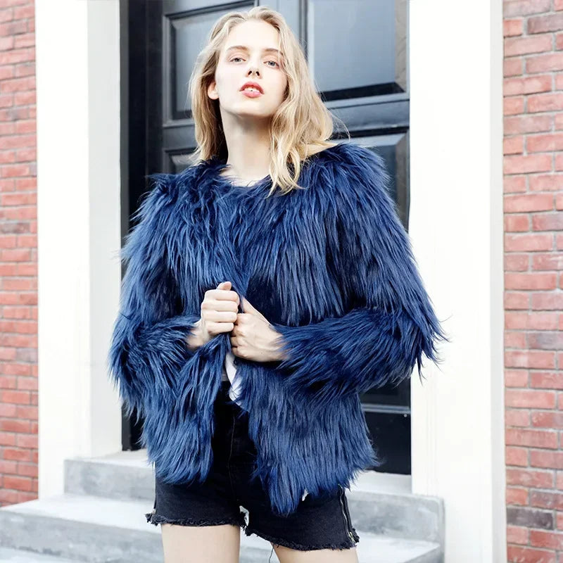 Faux Fur Jackets - Women’s Fancy Faux Fur Coat - Thick Warm Jacket