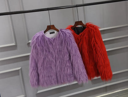 Faux Fur Jackets - Women’s Fancy Faux Fur Coat - Thick Warm Jacket