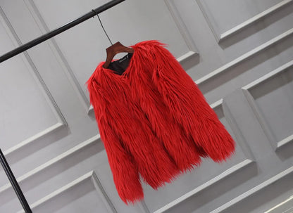 Faux Fur Jackets - Women’s Fancy Faux Fur Coat - Thick Warm Jacket