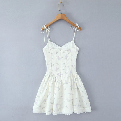 Fit and Flare Dresses - V-Neck Lace-Up Corset Dress for Summer Cocktails