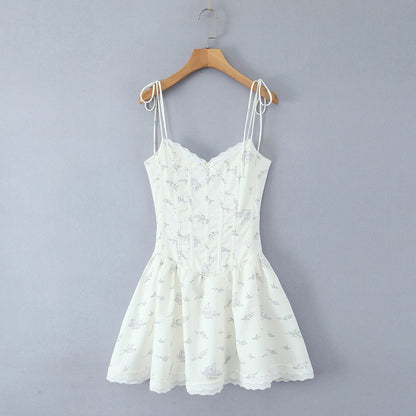 Fit and Flare Dresses - V-Neck Lace-Up Corset Dress for Summer Cocktails