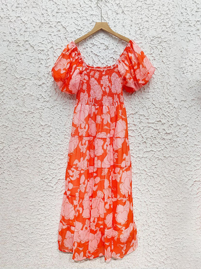 Floral Dresses - Boho Floral Off-Shoulder Midi Dress for Summer Events