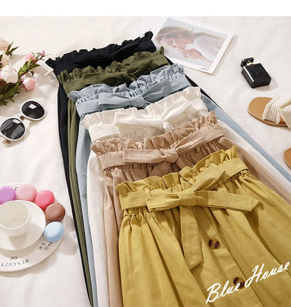 Midi Skirts - Summer Autumn Skirts Womens Midi Knee Length Korean Elegant Button High Waist Skirt Female Pleated School Skirt