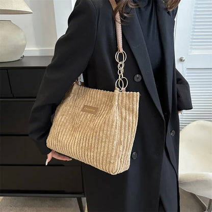 HandBags - Plush Corduroy Handbag Trendy Shoulder Bag