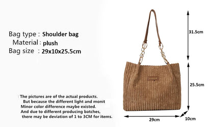 HandBags - Plush Corduroy Handbag Trendy Shoulder Bag
