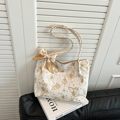 HandBags - Romantic Floral Handbag with Braided Straps - Butterfly Purse