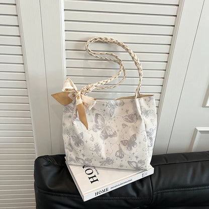 HandBags - Romantic Floral Handbag with Braided Straps - Butterfly Purse