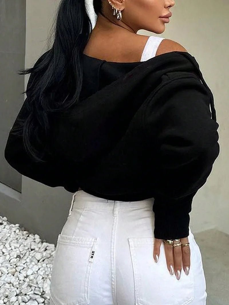 Hoodies - Casual Cropped Zip-Up Fleece-Lined Hoodie for Women