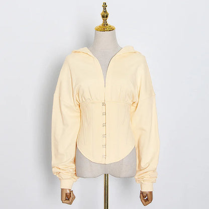 Hoodies - Trendy Green Hoodie with Corset Design for Women