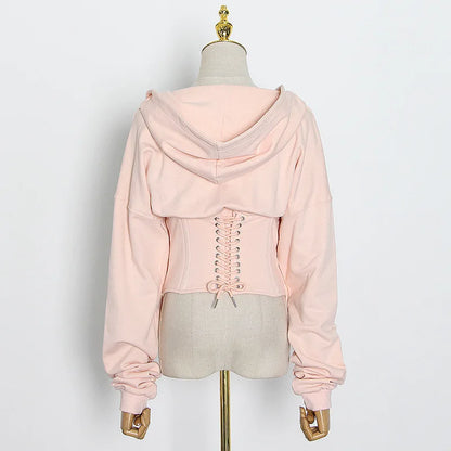 Hoodies - Trendy Green Hoodie with Corset Design for Women