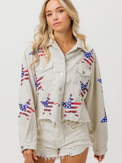 Funkelnde Cordjacke mit amerikanischem Stolz zum Unabhängigkeitstag