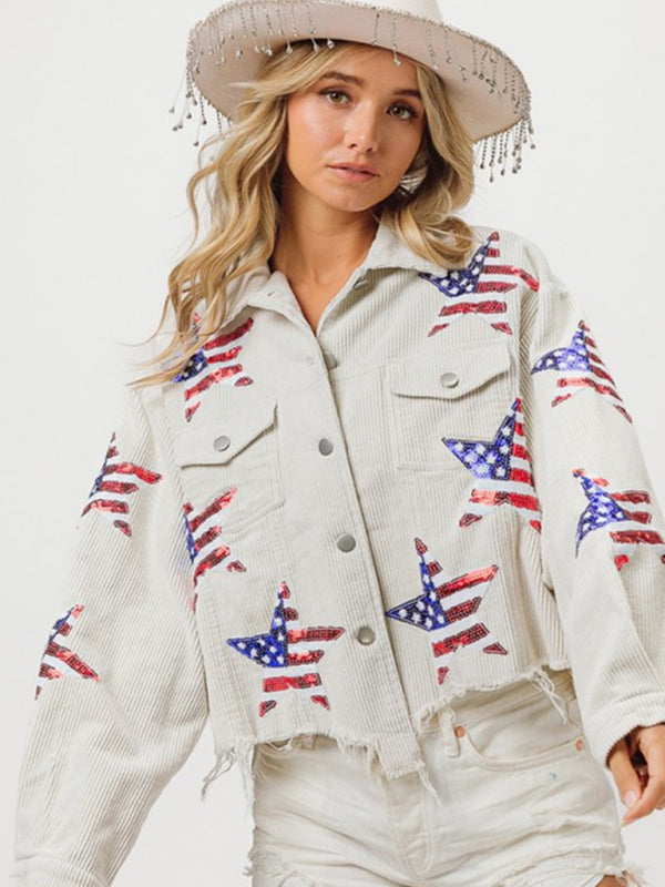 Funkelnde Cordjacke mit amerikanischem Stolz zum Unabhängigkeitstag