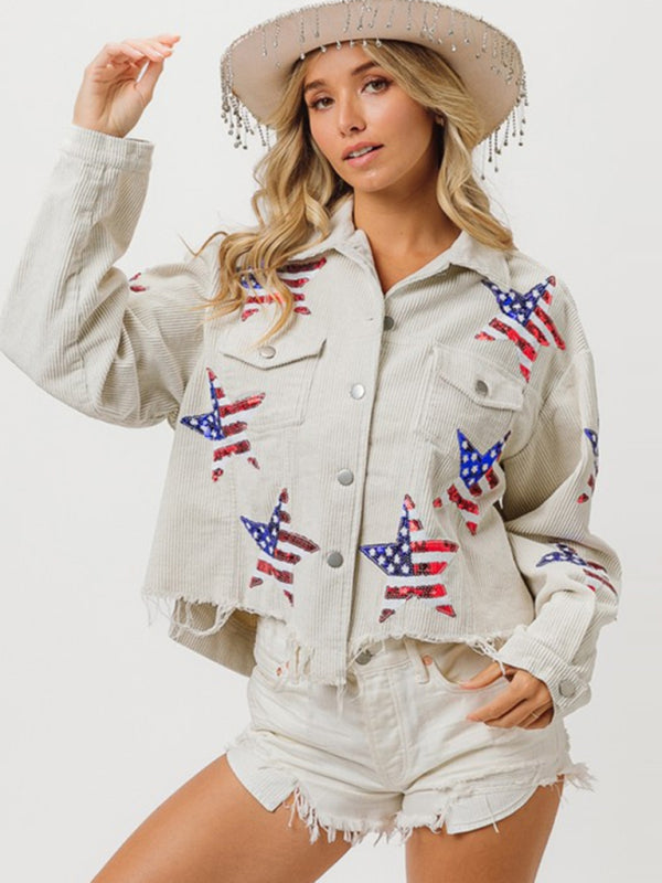 Funkelnde Cordjacke mit amerikanischem Stolz zum Unabhängigkeitstag