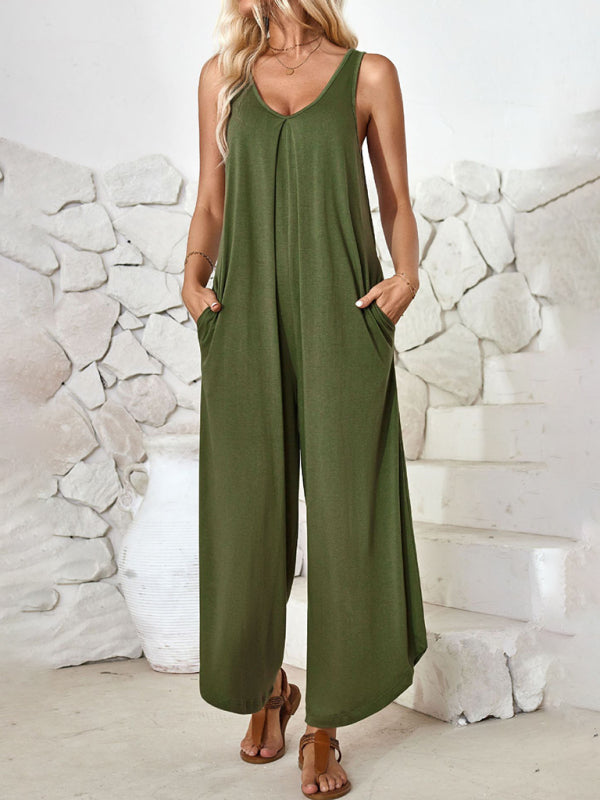 Loose Fit Tank Playsuit for Summer - Women's Solid Jumpsuit