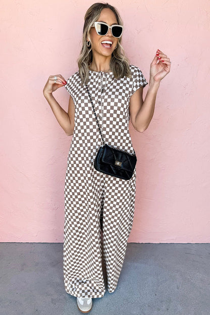 Jumpsuits & Rompers - Checkered Wide-Leg Jumpsuit