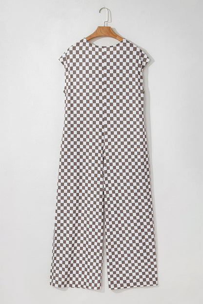 Jumpsuits & Rompers - Checkered Wide-Leg Jumpsuit