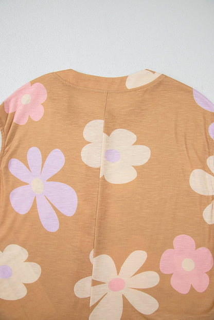 Jumpsuits & Rompers - Floral Buttoned Jumpsuit - Casual Wide-Leg Outfit for Women