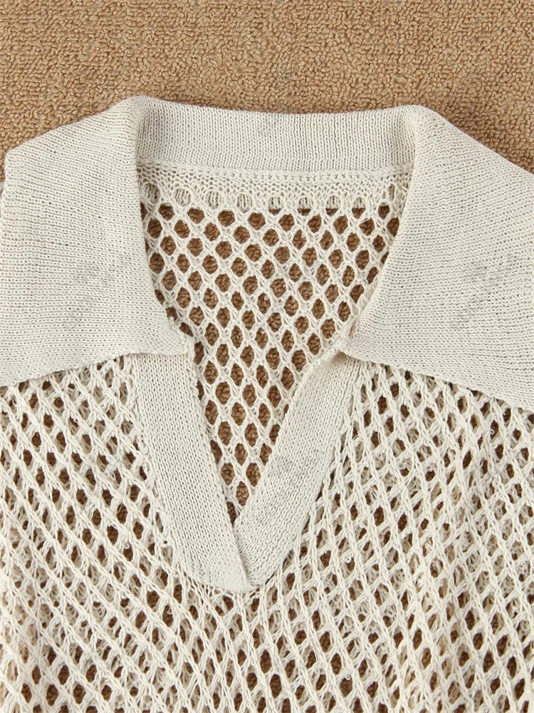Knit Dresses - V-Neck Knitted Beach Cover-Up Dress