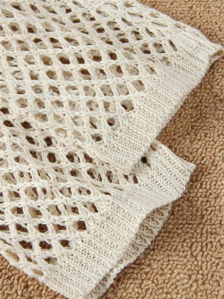 Knit Dresses - V-Neck Knitted Beach Cover-Up Dress