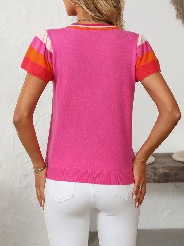 Knit Tops - Casual Color Block Knitted Top