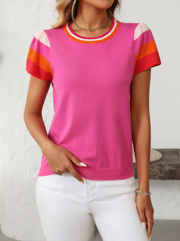 Knit Tops - Casual Color Block Knitted Top