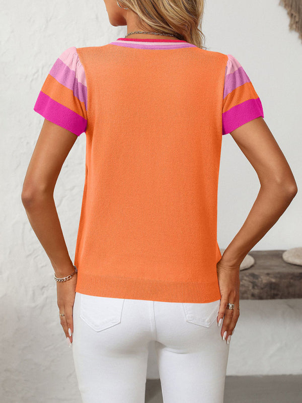Knit Tops - Casual Color Block Knitted Top