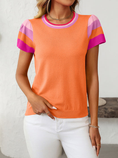 Knit Tops - Casual Color Block Knitted Top