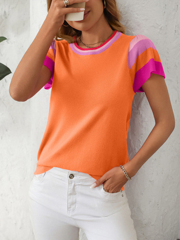 Knit Tops - Casual Color Block Knitted Top