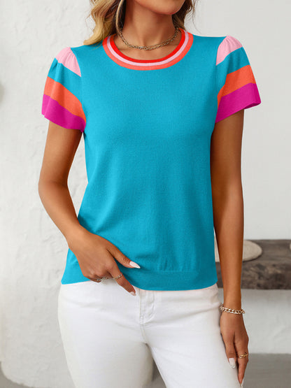 Knit Tops - Casual Color Block Knitted Top