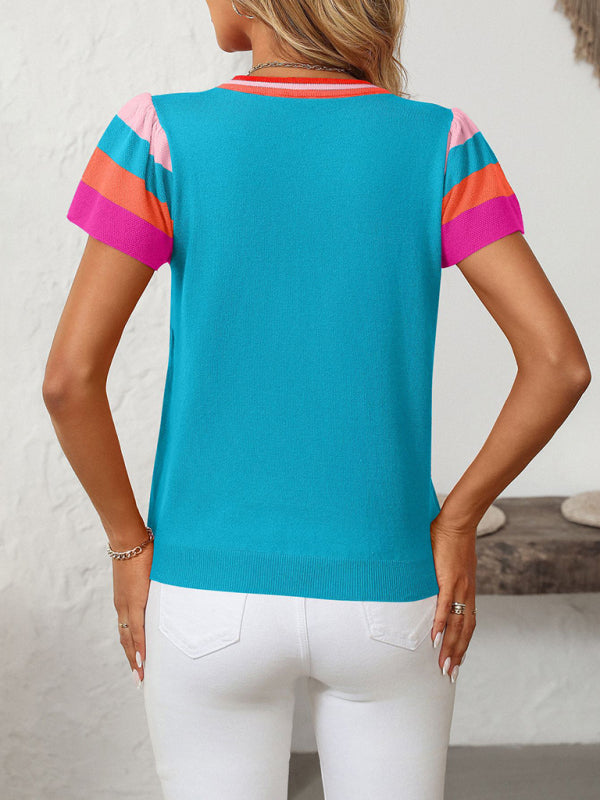 Knit Tops - Casual Color Block Knitted Top