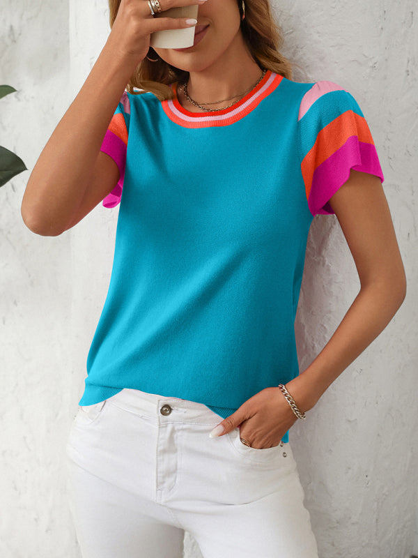 Knit Tops - Casual Color Block Knitted Top