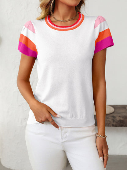 Knit Tops - Casual Color Block Knitted Top