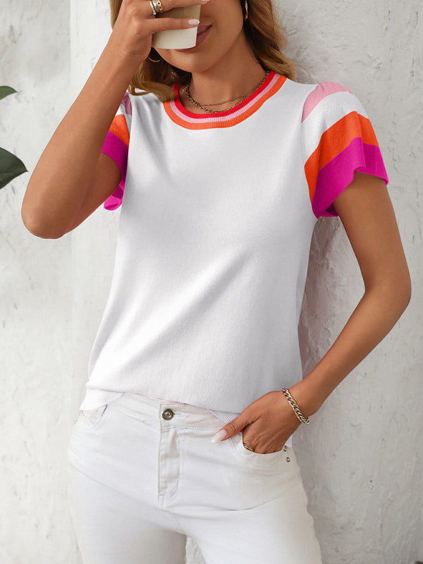 Knit Tops - Casual Color Block Knitted Top
