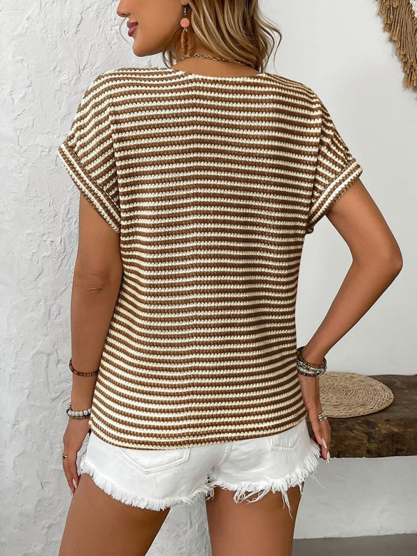 Knit Tops - Summer Striped V-Neck Knit Top