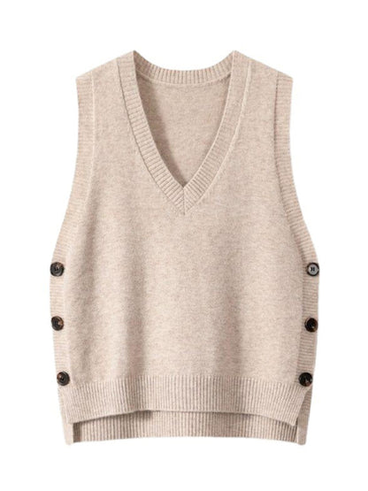 Knit Vests - Women's Side-Button Vest Casual Knit Layer