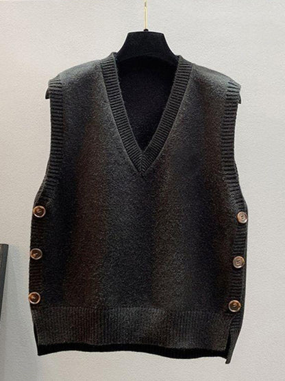 Knit Vests - Women's Side-Button Vest Casual Knit Layer