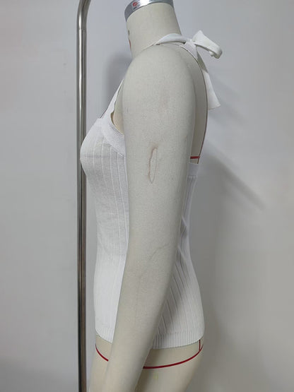 Knitted Tops - Women’s Open Back Knitwear Halter Top