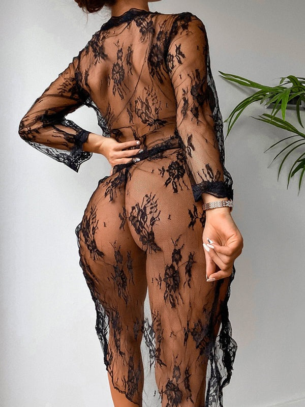 Lingerie Outfits - Lace Lingerie T-string and Robe for Boudoir and Anniversaries