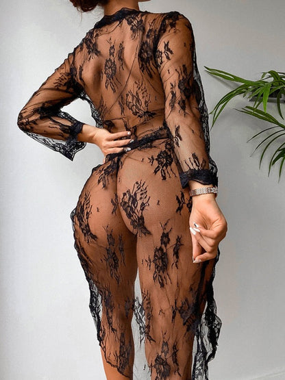 Lingerie Outfits - Lace Lingerie T-string and Robe for Boudoir and Anniversaries